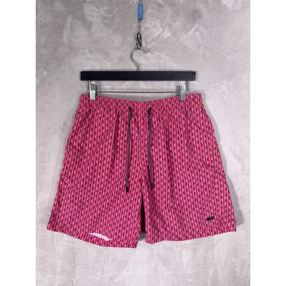 Solid & Striped Swim Trunks Mens Medium Red Geometric Drawstring Board Shorts